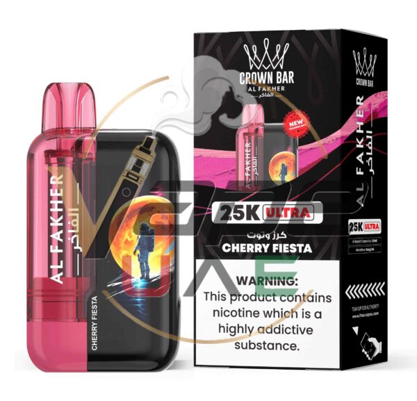 Al-Fakher-Ultra-25000-Puffs-50MG-Disposable-Vape-Price-in-Duabi-Cherry-Fiesta.jpg Crown Bar Al Fakher Ultra 25000 Puffs 5mg Nicotine