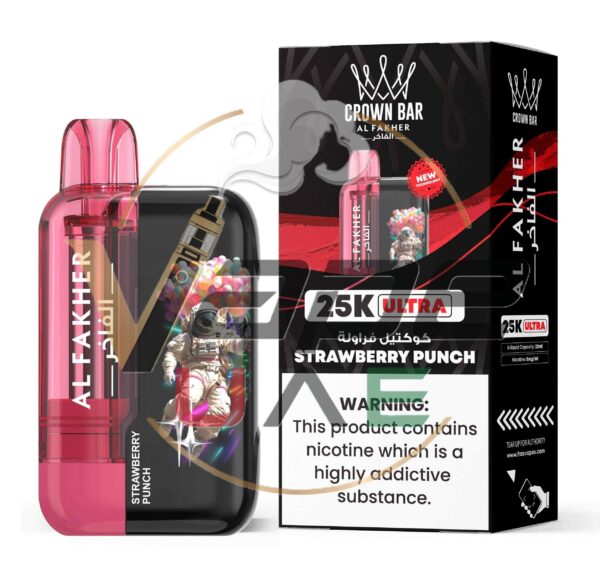 Al-Fakher-Ultra-25000-Puffs-50MG-Disposable-Vape-Price-in-Duabi-Strawberry-Punch.jpg Crown Bar Al Fakher Ultra 25000 Puffs 5mg Nicotine