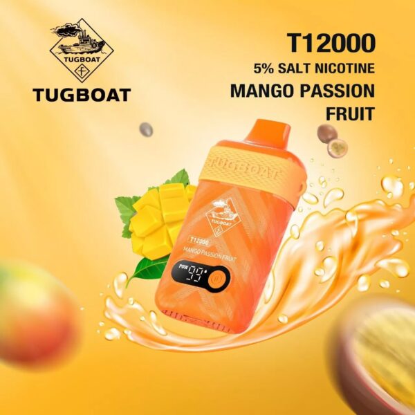 MANGO-PASSION-FRUIT.jpg Tugboat T12000 puffs 50 MG rechargeable vape