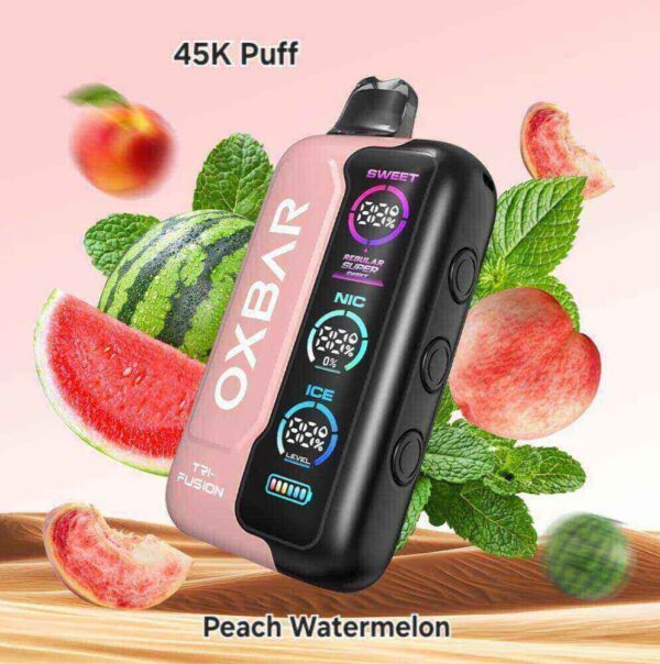 Oxbar-TRI-Fusion-45000-Puffs-Disposable-Vape-in-Dubai-Peach-Watermelon.jpg Oxbar TRI Fusion 45000 puffs 50mg nicotine