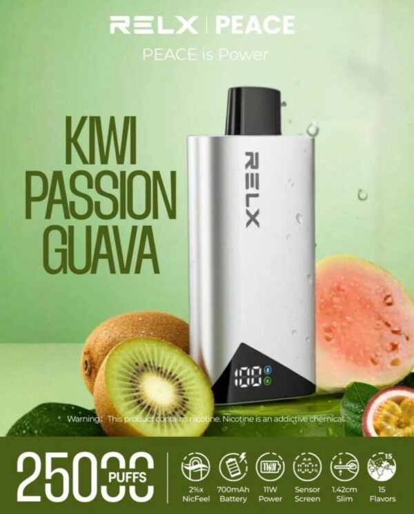 RELX-Peace-25000-puffs-20MG-Disposable-Vape-Kiwi-Passion-Guava-1.jpg RELX Peace 25000 puffs 20MG Disposable Vape