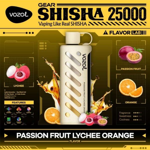 Vozol-Shisha-Passion-Fruit-Lychee-Orange VOZOL Gear Shisha 25000 puffs 5MG Nicotine