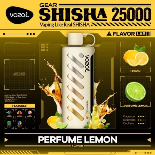 Vozol-Shisha-Perfume-Lemon VOZOL Gear Shisha 25000 puffs 5MG Nicotine