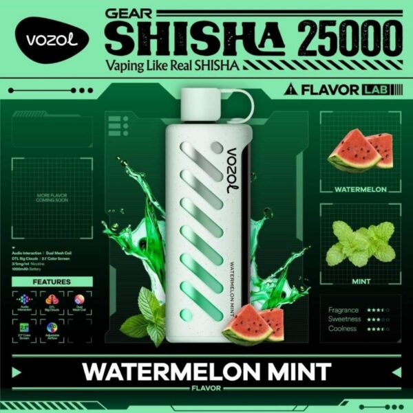Vozol-Shisha-Watermelon-Mint VOZOL Gear Shisha 25000 puffs 5MG Nicotine