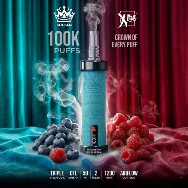 XTRA-SULTAN-100K-Puffs-DTL-Shisha-Blueberry-Raspberry-600x600 Xtra Sultan shisha Dtl 100k puffs 2mg nicotine