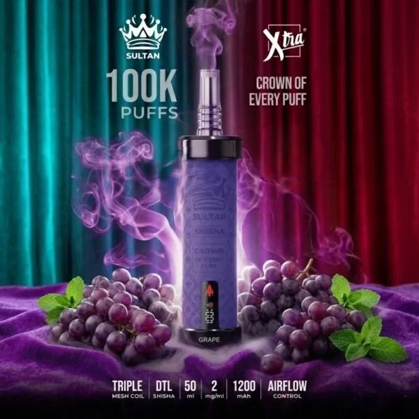 XTRA-SULTAN-100K-Puffs-DTL-Shisha-Grape-600x600 Xtra Sultan shisha Dtl 100k puffs 2mg nicotine