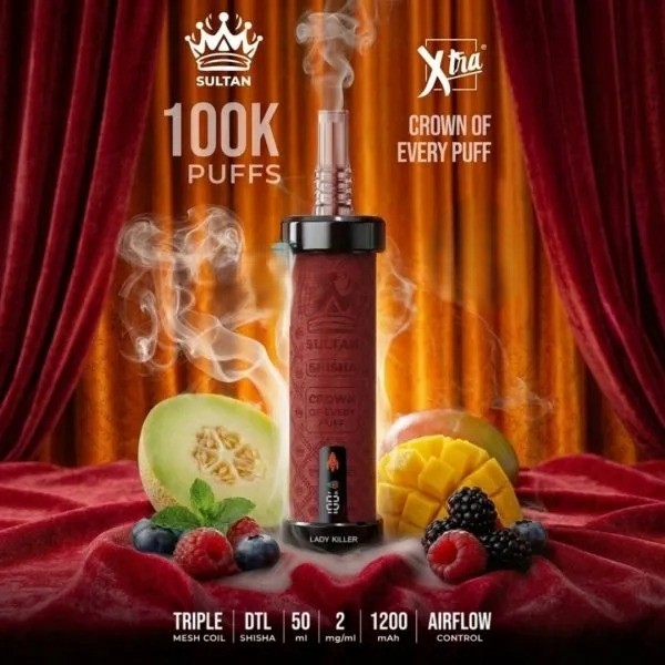 XTRA-SULTAN-100K-Puffs-DTL-Shisha-Lady-Killer-600x600 Xtra Sultan shisha Dtl 100k puffs 2mg nicotine