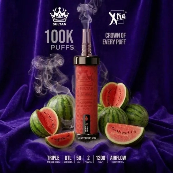 XTRA-SULTAN-100K-Puffs-DTL-Shisha-Watermelon-600x600 Xtra Sultan shisha Dtl 100k puffs 2mg nicotine
