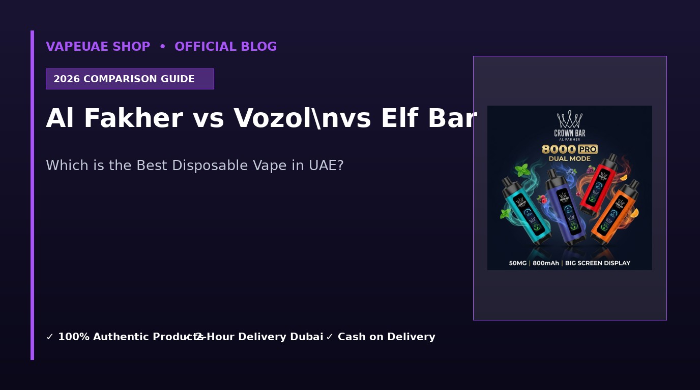 Al Fakher vs Vozol vs Elf Bar: Which is the Best Disposable Vape in UAE 2026? 1 Al Fakher vs Vozolnvs Elf Bar in Dubai UAE
